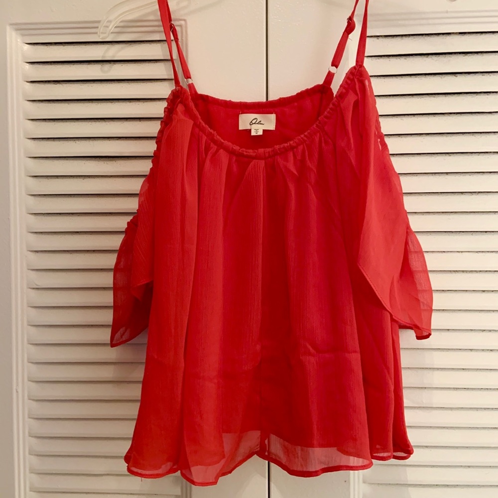 Forever 21 Red Open Shoulder Chiffon Top